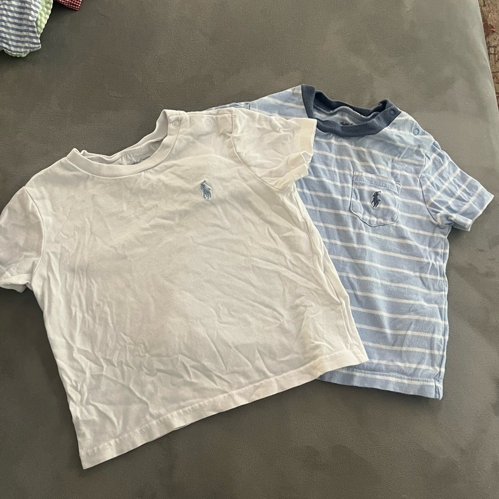 Ralph Lauren White Tee & Light Blue Striped Polo Tee Set